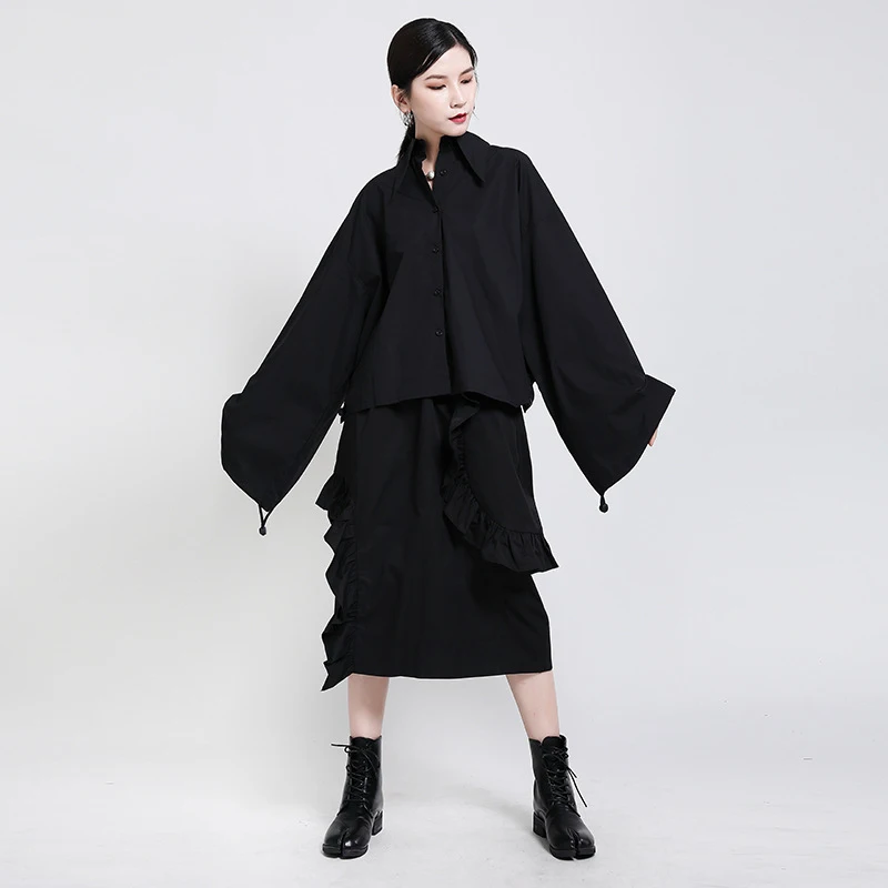 [EAM] Women Black Drawstring Backless Short Big