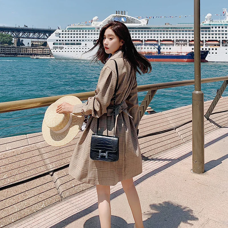 

Spring And Autumn Korean-style Fashion Elegant Casual British Style Short-height Mid-length Plaid Suit Trench Coat Thin Coat Wom