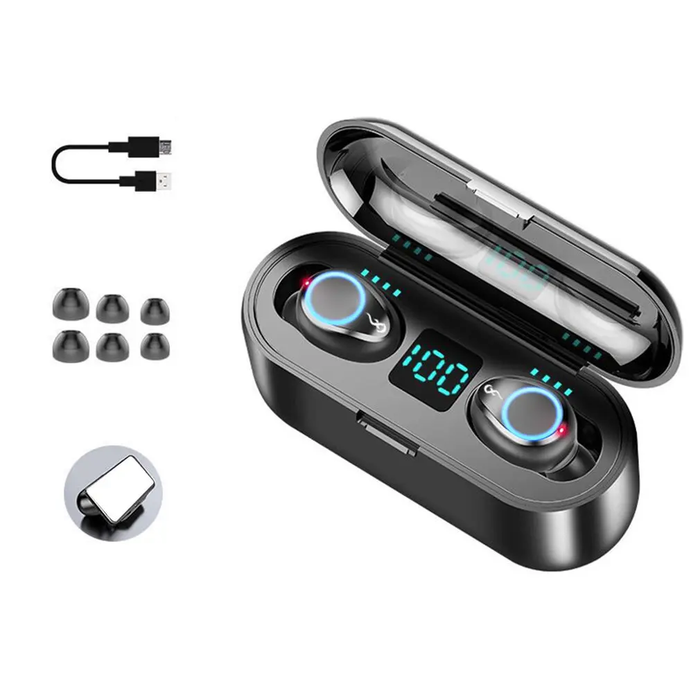 

F9 Wireless Headphone Bluetooth In-Ear Stereo Earbuds Sports Handsfree Headset Binaural Display Touch-Control For Xiaomi iPhone