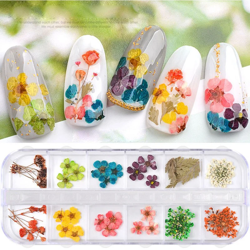 1box 3D Dried Flowers Nail Decoration Natural Floral Sticker Beauty Nail Art Decals Jewelry UV Gel Polish Manicure Art Tools
