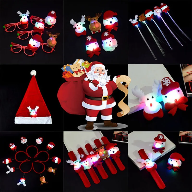 

Snowman Bear Elk Santa Claus Sequins Night Light Bracelet Glasses Brooch Christmas Hat Christmas New Year Party Decoration Toys