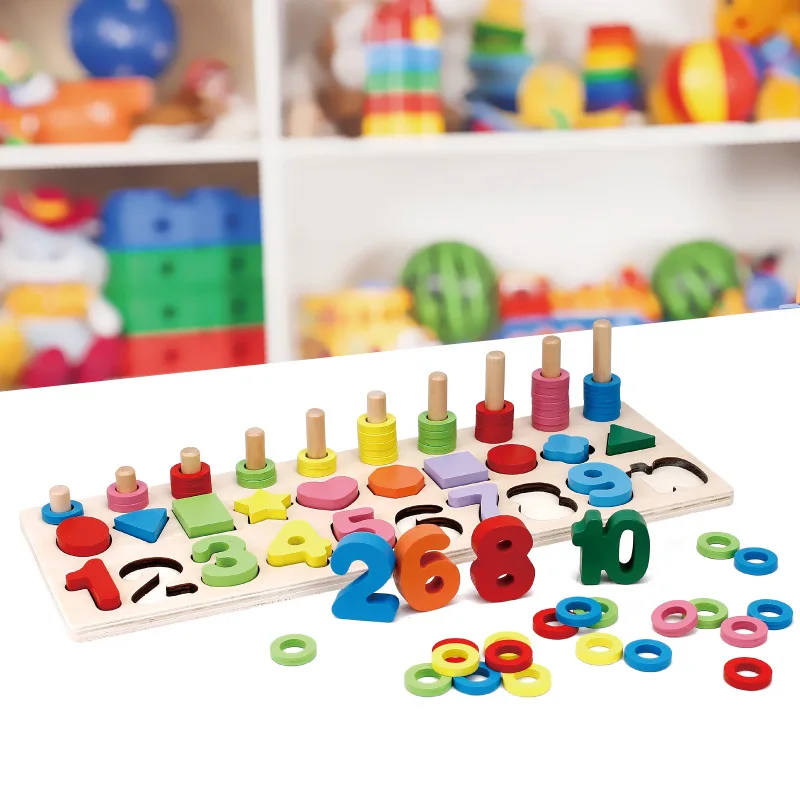 

Three-in-One Color with Numbers Shape Matching Cognitive Numbers Board Children Wooden Early Childhood Educational Clutch Plate