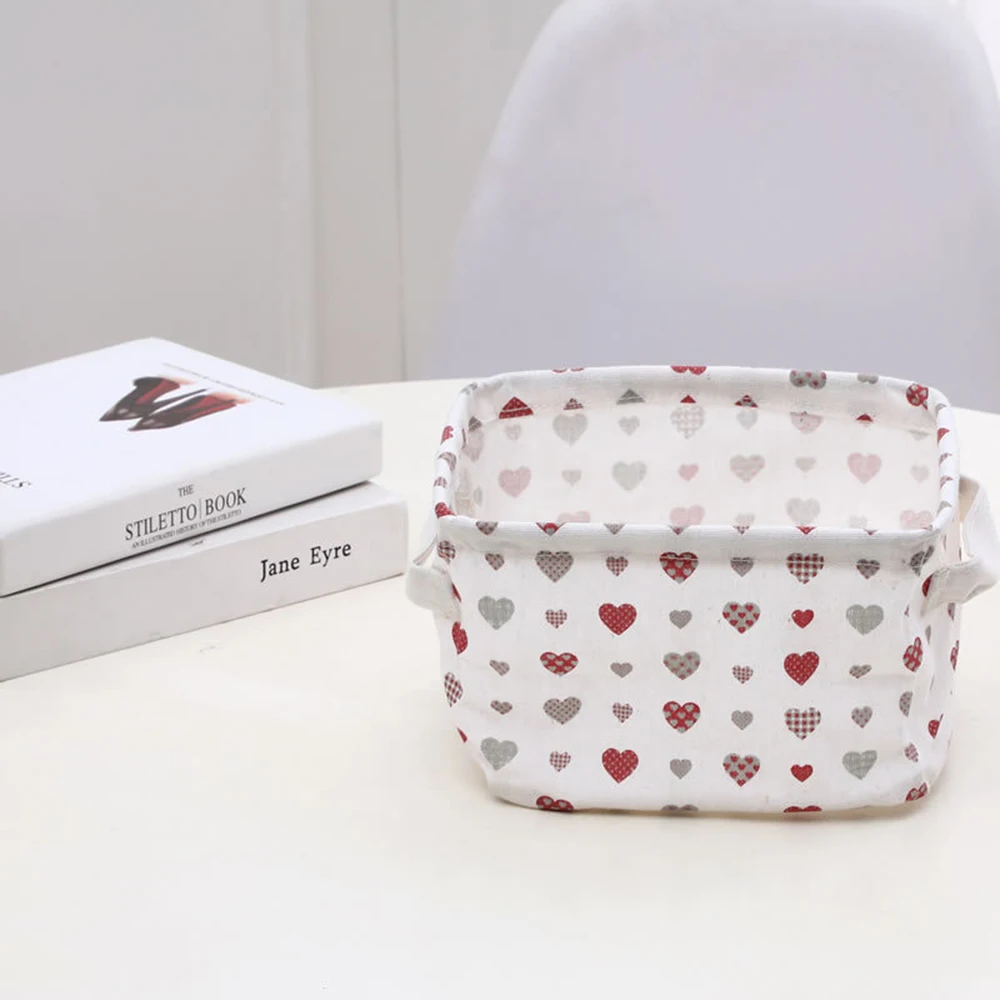 Desktop storage box cute printing Love waterproof organizer cotton linen sundries storage basket cabinet underwear storage bag