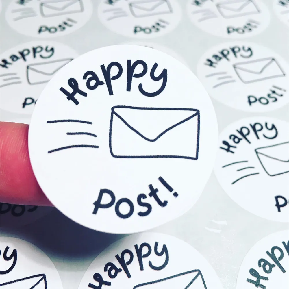 Наклейки Happy Post брендинг малого бизнеса. Конверт почтовые принадлежности