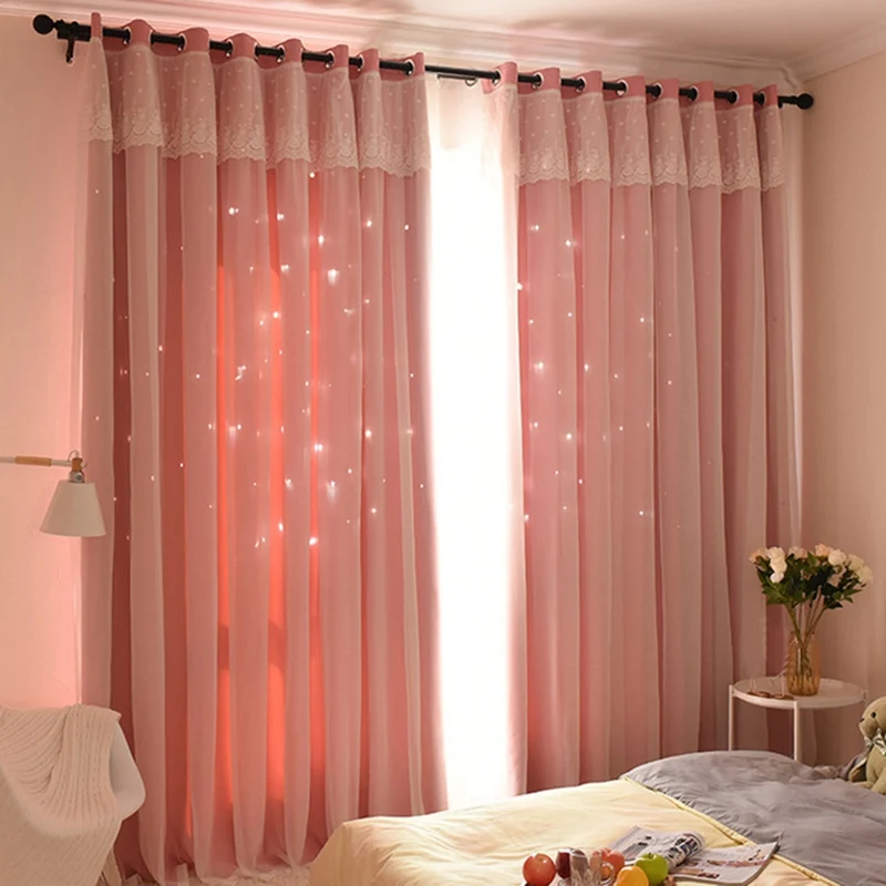 

New Hollowed Stars Tulle Curtains Solid Color Window Curtains for Living Room High Shading Curtains for Window Bedroomand Decor