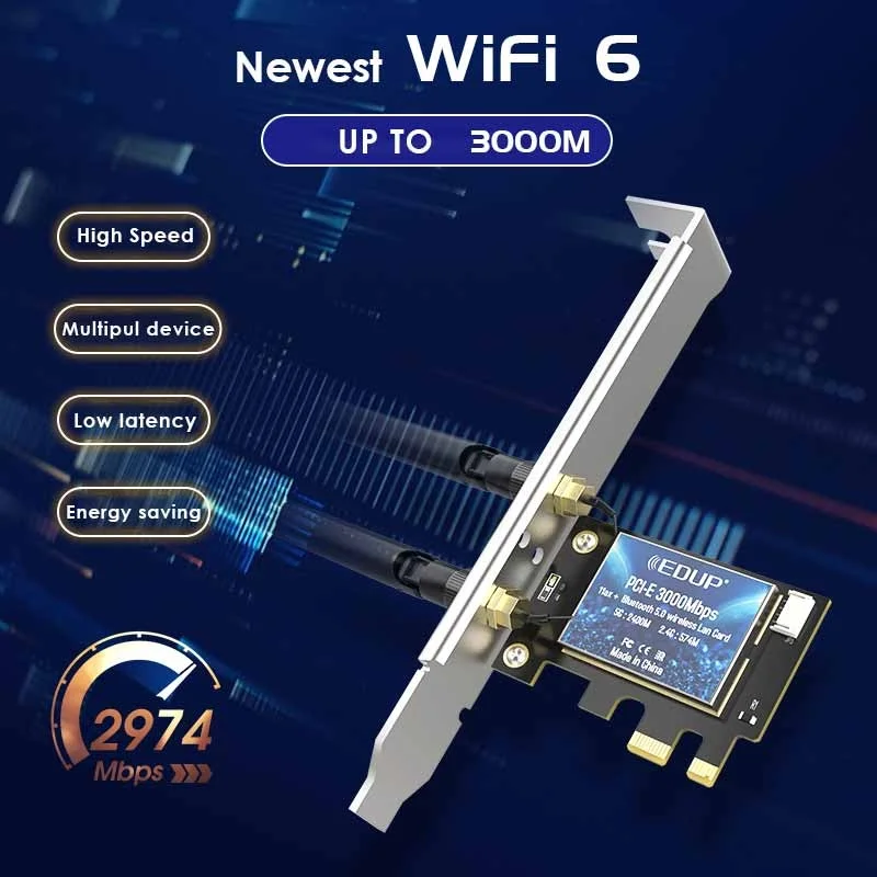 EDUP 3000Mbps WiFi 6 PCI-E Network Card 802.11AX/AC Dual Band 2.4G/5GHz Wireless Intel AX200 PCI Express WiFi Blue-tooth Adapter 4