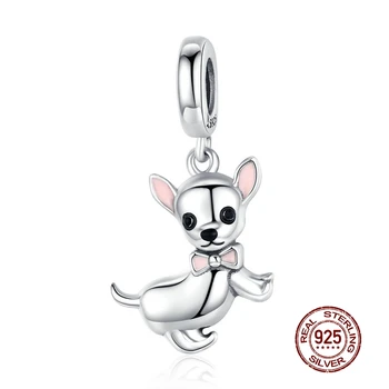 

MOWIMO Authentic 925 Sterling Silver Chihuahua Dog Charm Pendant Fit Silver Original Bracelet DIY Necklace Bead Jewelry BKC1317