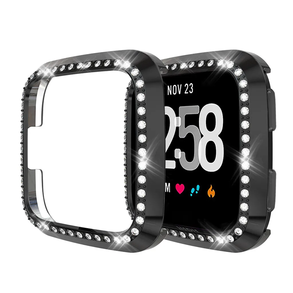 Экран водонепроницаемый корпус для камеры для Fitbit versa/Lite Смарт часы для женщин Ультра-тонкий роскошный модная дверная ручка со стразами чехол Аксессуары