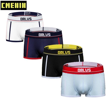 

4pcs/lot Men Underwear Gay Boxers Male Underpants Mesh Boxer Shorts Man Cueca Men's Panties Breathable Homme Boxershort OR193