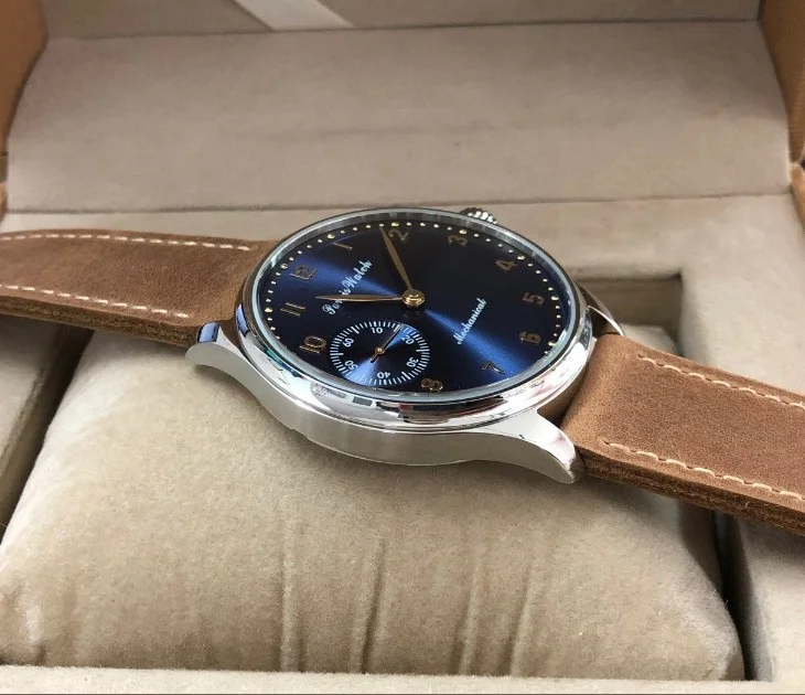 Мужские часы с сапфировым или минеральным стеклом 44 мм синим циферблатом