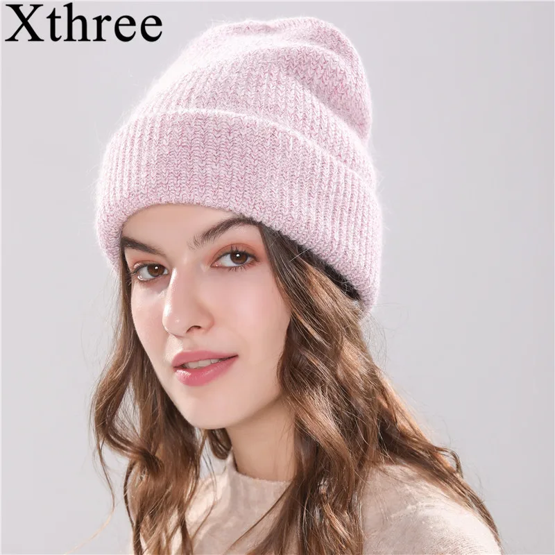 Шапка бини Xthree из кроличьего меха шапка для женщин вязаная зимняя детей шапочки