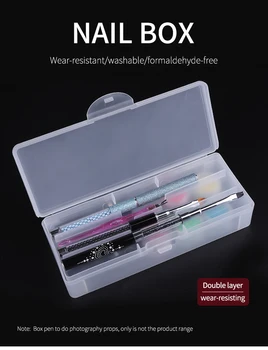 

Clear Nail Storage Case Plastic Empty Nail Art Tips Rhinestone Beads Nail Dotting Drawing Brush Pen Polishing Sponge Storage Box