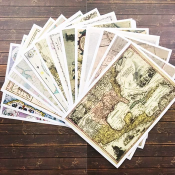 

16PCS/LOT Vintage Map Retro Fashion Deco Paper Sticker Pack 21cm*14cm DIY Journal Diary Scrapbook Stickers Free Shipping
