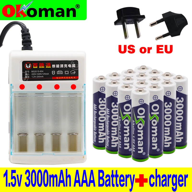New Brand 3000mah 1.5V AAA Alkaline Battery rechargeable battery for Remote Control Toy Batery Smoke alarm with charger | Электроника