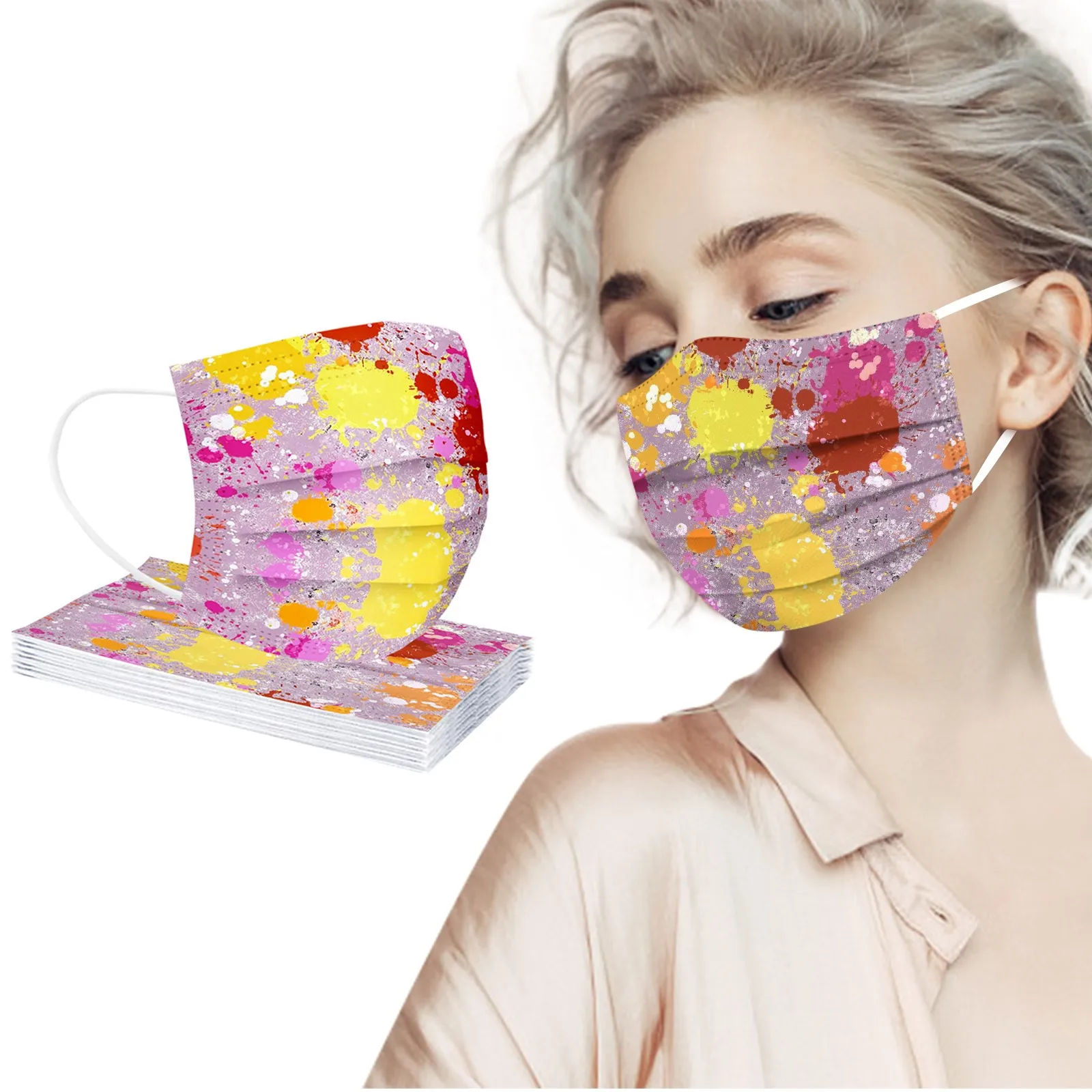 10pc Disposable Adult Mask Tie-dye Print 3 Ply Facemask Rainbow Mascarillas Desechable Halloween Cosplay Party Mascherine Masque