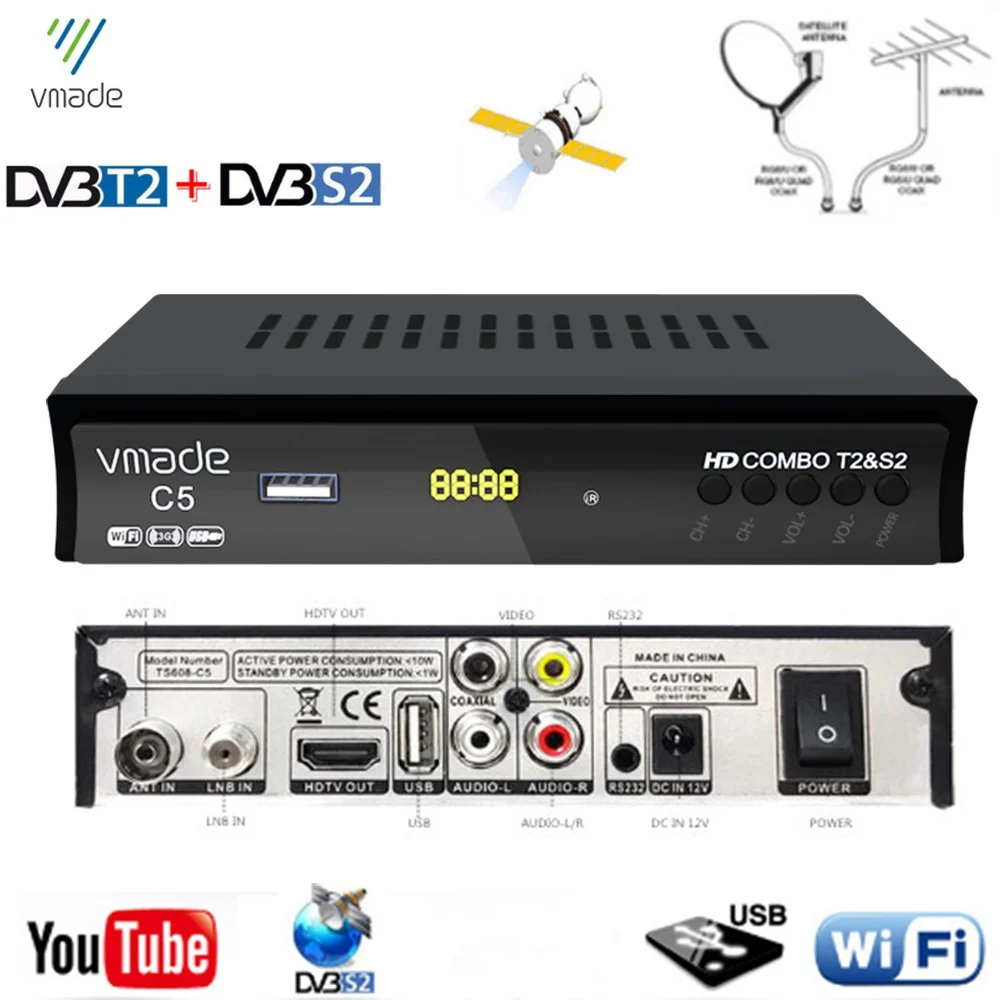 Vmade Newest Combo DVB T2 H.264 цифровой спутниковый ресивер с поддержкой Youtube M3U Biss Key HD Set Top