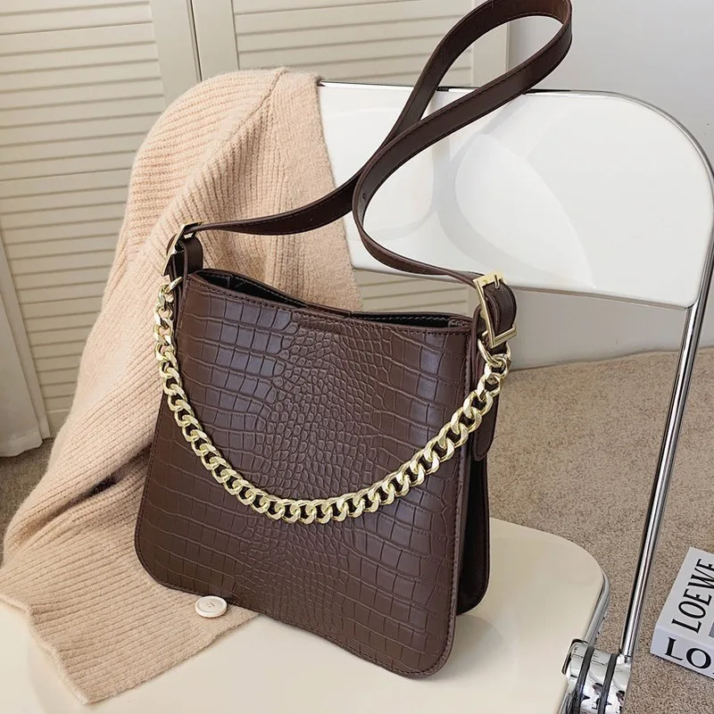 

High quality stone pattern chain bucket bag shoulder messenger bag 2020 new fashion bucket female bag brand designer handbag