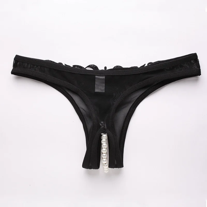 

Women Low-Rise Bandage Lace Panties Embroidered Mesh Yarn Perspective Female Sexy Underwear Open Crotch Thongs Sex Products
