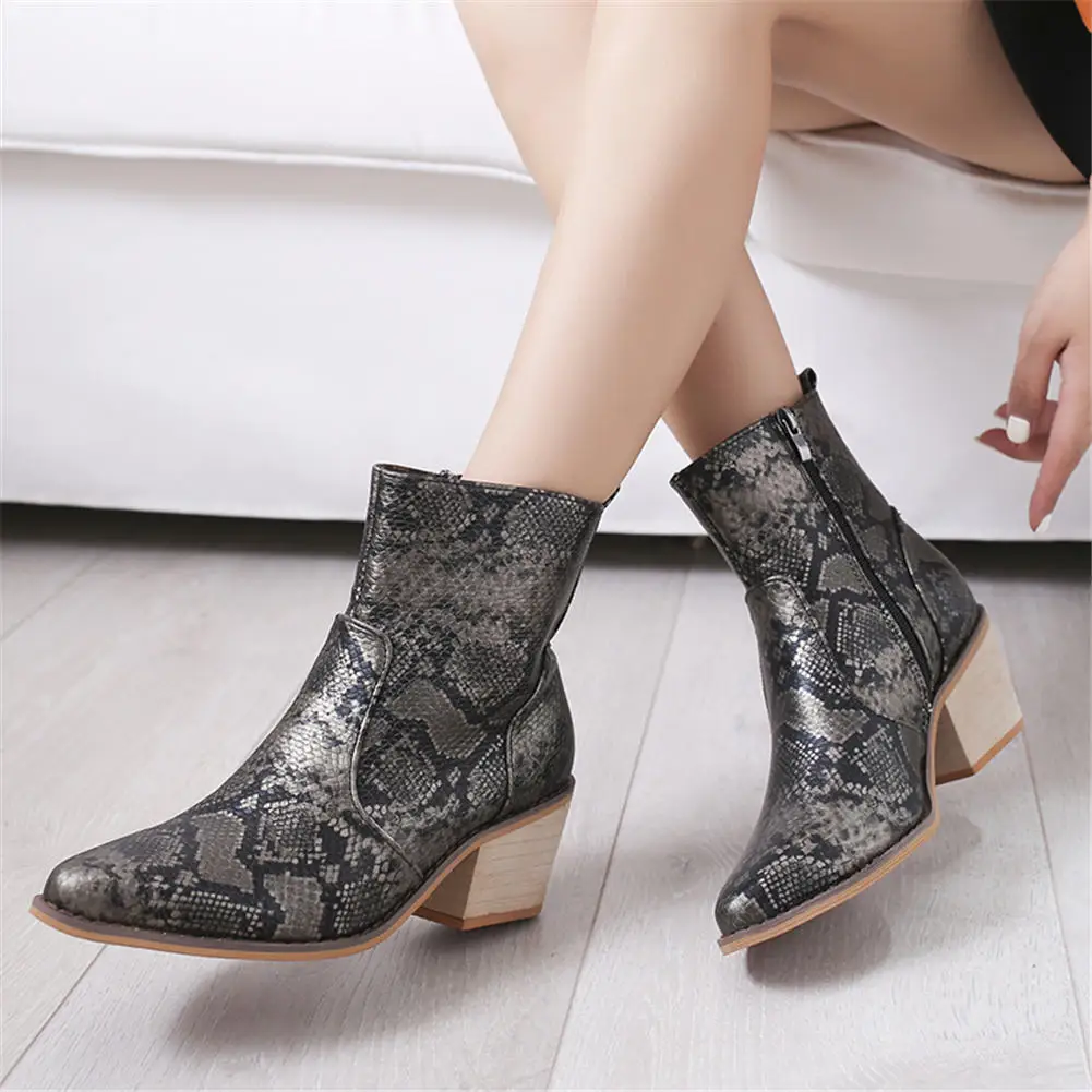 

SARAIRIS 2020 Snake Veins Plus Size 43 Ankle Boots Shoes Woman Chunky Heel Zip Up Women Western Boots Female Shoes Booties