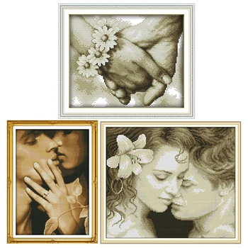 

Joy Sunday Lovers Series Patterns Counted Cross Stitch Kits DMC 14CT Printed Canvas Cross Stitch Needlework Sets Home Decor Gift
