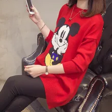 ##Special Price Milinsus Korean Mickey Mouse Pattern Oversized Knitted Sweater Women 0-neck Mid-long Jumper Kawaii Womens Sweaters 2019 Winter ##Special Price Milinsus Korean Mickey Mouse Pattern Oversized Knitted Sweater Women 0-neck Mid-long Jumper Kawaii Womens Sweaters 2019 Winter