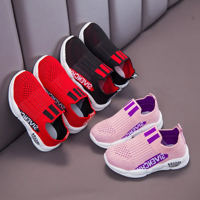 

2019 Children Knitting Ventilation Net Shoes 2019 Autumn In Male Girl One Pedal Soft Bottom Net Noodles Sneakers Skate Shoes