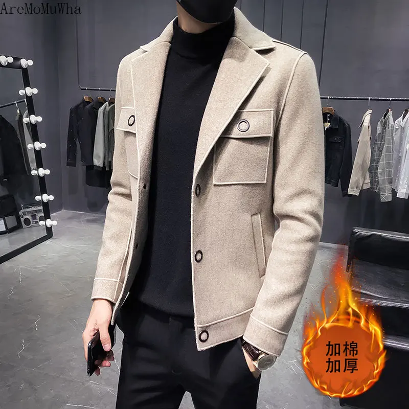 

AreMoMuWha 2018 Autumn and Winter New Men's Woolen Windbreaker Trend Korean Short Jacket Men's Slim Handsome Woolen Coat QX227