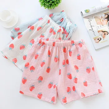 

New Summer Cotton Gauze Shorts Printing Pajama Pants Elastic Waist Sleep Bottoms Sleeping Shorts Women Home Sleep