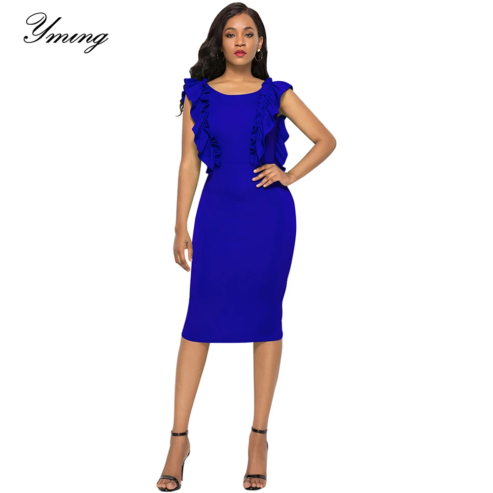 Yming Women Summer Dress Cocktail Sexy Backless Dresses Ruffled O Neck Vestidos Bodycon Plus Size Robe Femme | Женская одежда