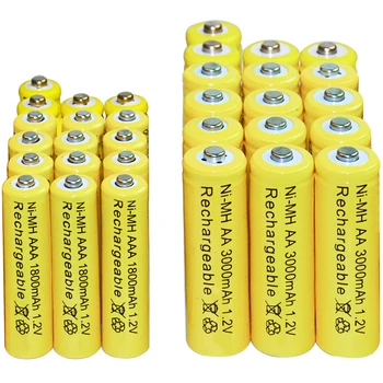 

4/10/16/20/24/30/40pcs AA 3000mAh + AAA 1800mAh 1.2v Ni-MH Rechargeable Battery yellow cell Free shipping led torch Toys RC