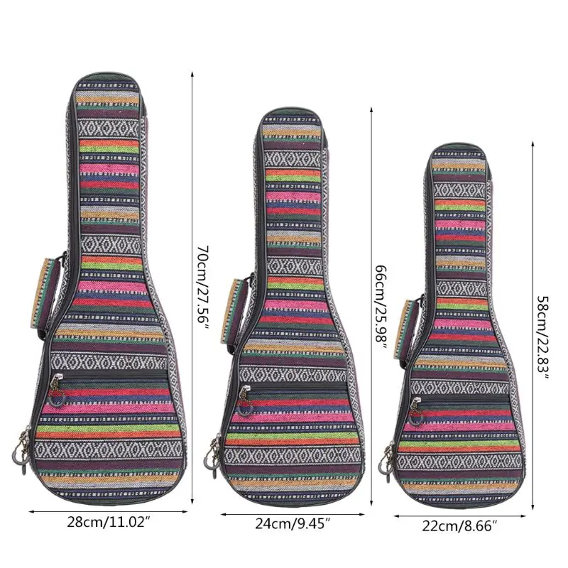 21/23/26" Ukulele Bag Ethnic Style Carrying Case Backpack Double Shoulder Bag Q6PB
