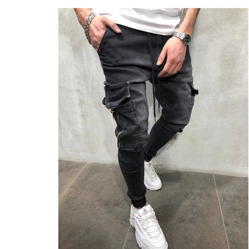 Мужская одежда хип-хоп спортивные штаны обтягивающие джинсовые мотоциклетные брюки дизайнерские черные джинсы на молнии мужские повседневные мужские джинсовые брюки