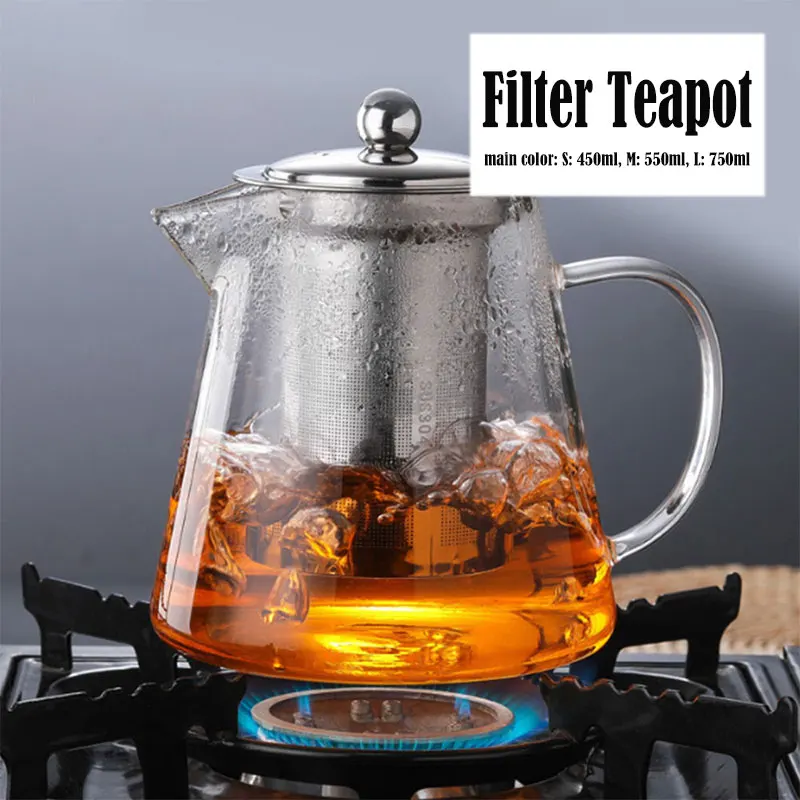 Glass Teapot Fruit Juice Home Strainer Water Kettle Heat Resistant Drinks Tea Utensils Restaurant Kitchen Coffee Tea Pot