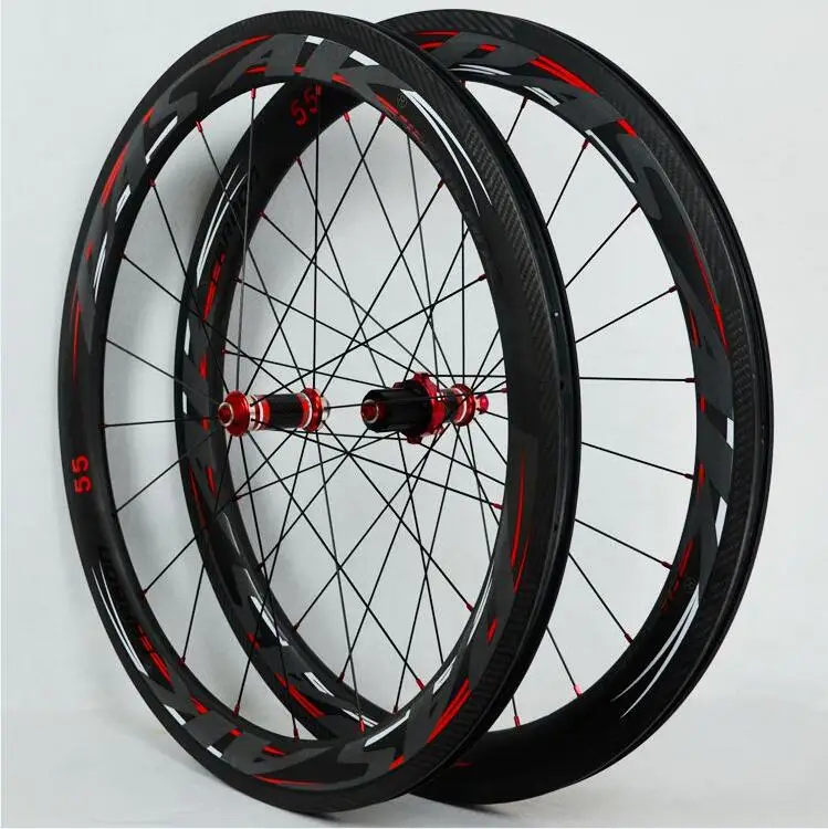 55 red clincher PASAK шоссейный велосипед из углеродного волокна 700C, набор колес для велосипеда, полностью Углеродные колеса C/V, тормоза 40, 55 мм, обод, набор колес, клинчер - Цвет: 55 red clincher