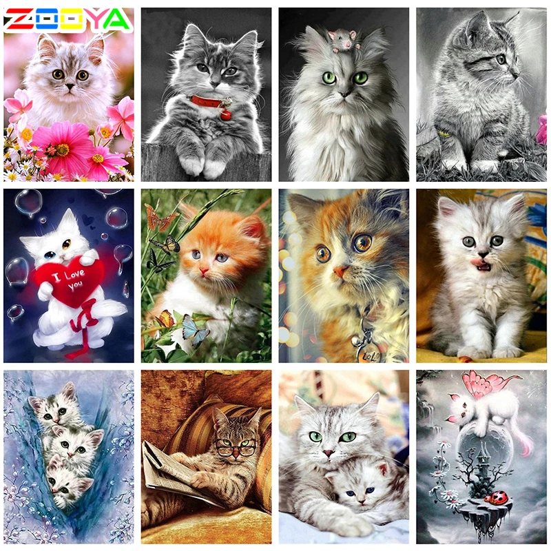 ZOOYA 5D DIY Алмазная кошка чистый цветок животное Алмазная картина вышивка крестиком квадратная дрель Мозаика Украшение BK1123