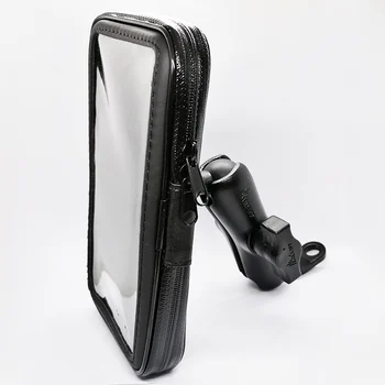 

Scooter Mirror Cell Phone Holder Motorcycle Rear View Aluminum Alloy Bracket with Waterproof Zipper Case for All Cell Phones