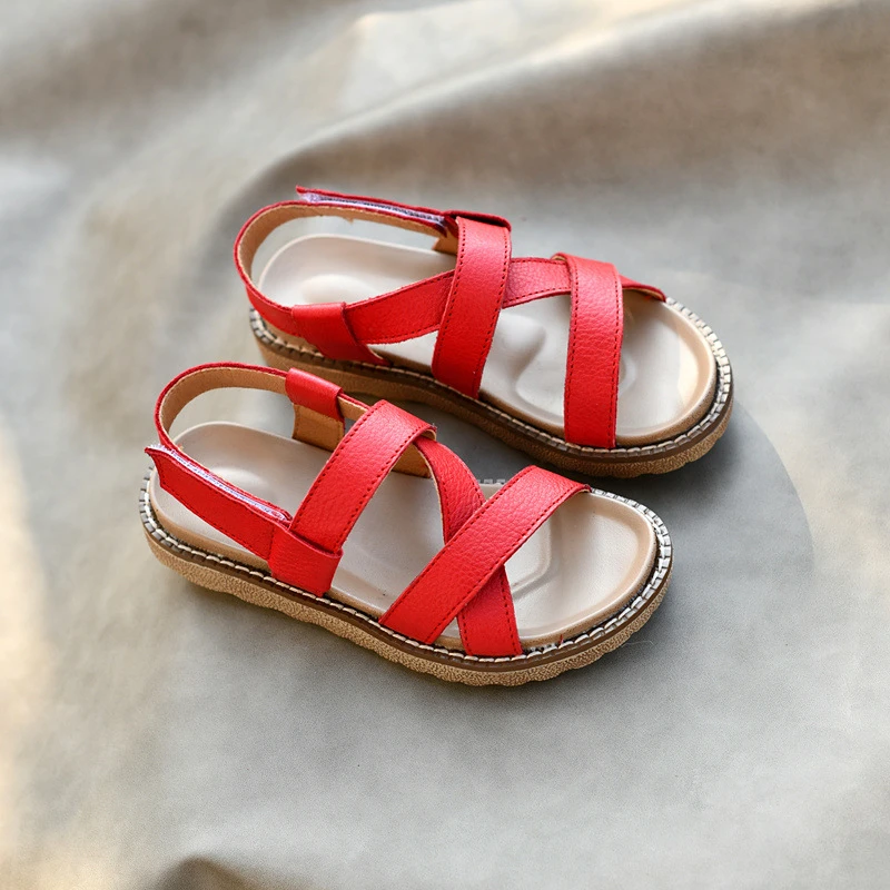 Genuine Leather Girls Sandals Upscale Fashion Children's beach Shoes Non-slip Summer Boys Kids Sandals Size 26 36 4