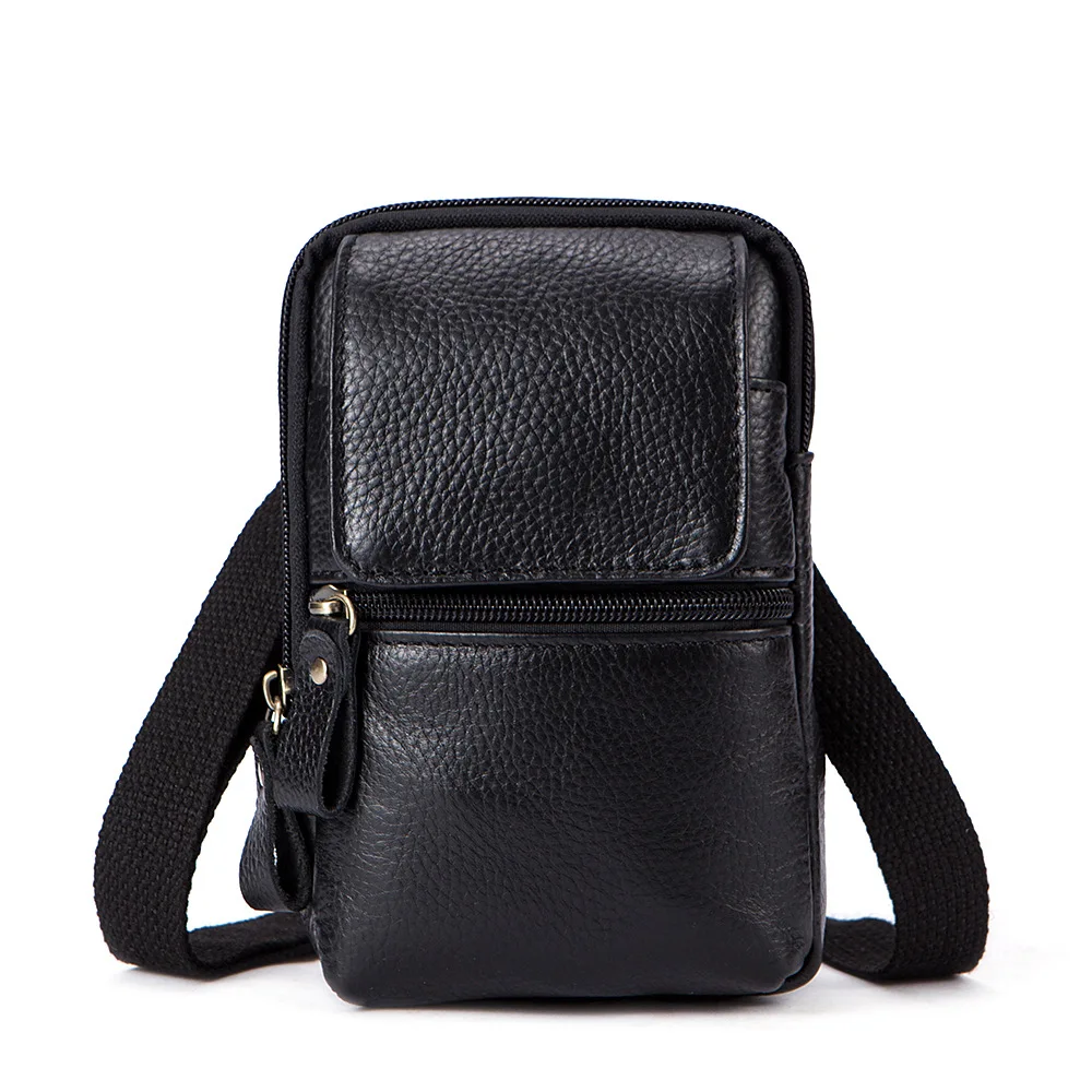 New Arrival Waist Bag Men Genuine Leather Crossbody Messenger Shoulder Bag Retro Cowhide Leather Belt Bag Fanny Pack Waist Pouch - Цвет: Black