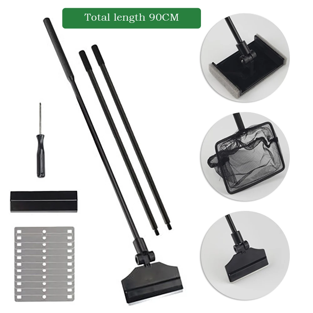 3 in 1 Aquarium Fish Tank Cleaning Tool Fish Tank Brush+Algae Scraper+Fish Net 110CM Aquarium Cleaning Set