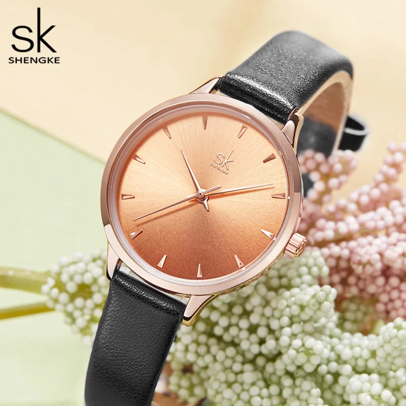 Shengke Women Watches Fashion Casual Girl Quartz Watch Leather Strap Lady Dress gift Waterproof Wristwatch Montre Femme