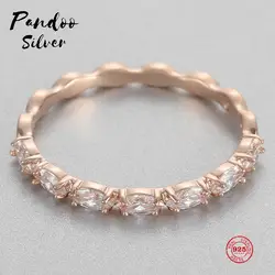 PANDOO модное очаровательное чистое серебро 925 Оригинал 1:1 копия, Классический Блестящий розовый Золотое Кольцо женское роскошное Ювелирное
