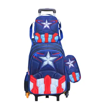 School Troilley Bag Set for boys School Trolley Backpack Set Lunch Bag School Wheeled Backpack for boys School Bookbag Rucksacks 1