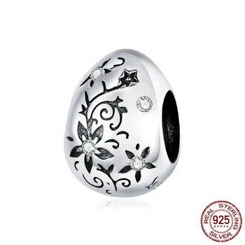 

CodeMonkey Easter Series Authentic 925 Sterling Silver Vintage Flower Pattern Metal Beads Egg Charm for Original Bracelet CMC146