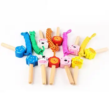 

2pcs Cartoon Skipping Rope Wood Handle Jump Rope Early Education Toy Kid Fitness Equipment (White Cow and Red Lion)