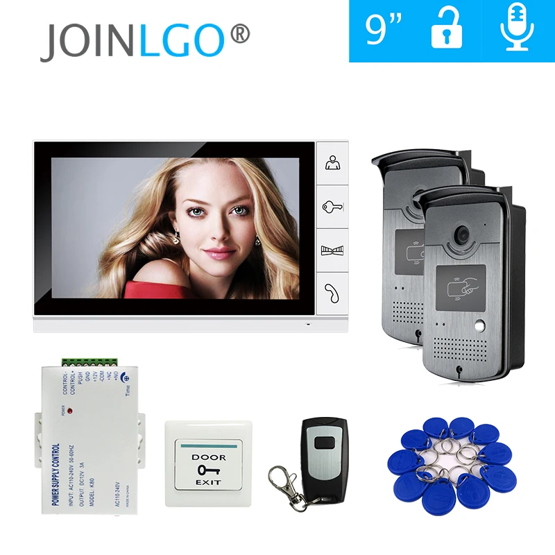 

9" Color Screen Video Door Phone Intercom System + 1 White Monitor + 2 Waterproof RFID Doorbell Camera FREE SHIPPING