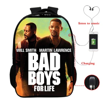

Bad Boys Printing Backpacks Men School Bags Teenagers Backpack Unisex Travel Bookbags Nylon 16 Inch Usb Charging Bags Mochila