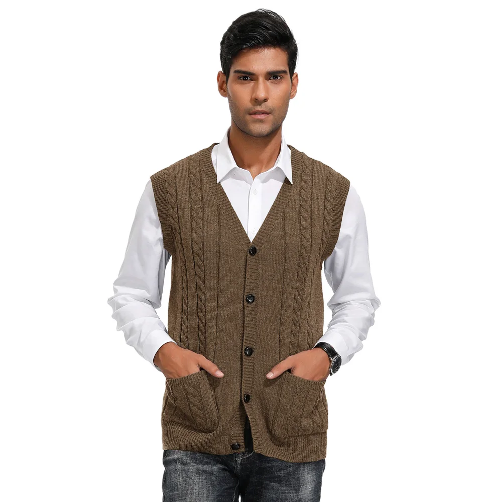 Men suit vest fashion fashion Sleeveless Plaid Checks Mens V-Neck Sweaters vest Loose Solid Button Fit Knitting Casual Clothing