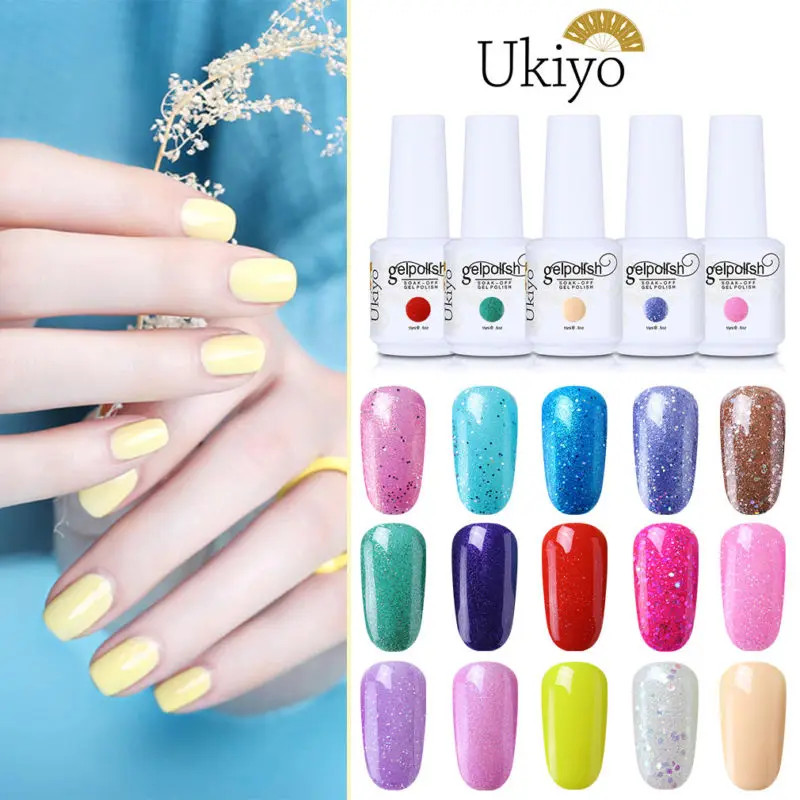  Ukiyo 15ml Gel Nail Polish Glitter Nail Gel Polish Soak Off Candy Color Manicure Lucky Lacquer Enam