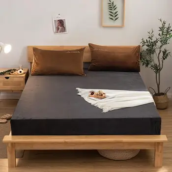 

Bed Sheets Fitted Sheet with Elastic Winter Warm Crystal Velvet Bedsheet Twin Full King Flannel 180*200cm Bedspread drap housse