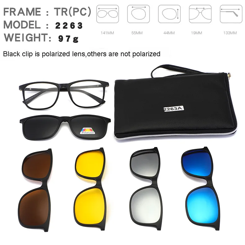 DEARMILIU ультра-легкие поляризованные прикрепляемые солнцезащитные очки для мужчин и женщин Магнитные очки оправы для очков TR90 оптическая оправа для очков - Цвет линз: 2263